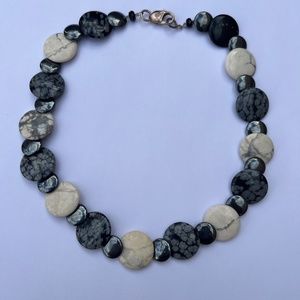 Carved Onyx/Hematite/Howlite Stone Necklace